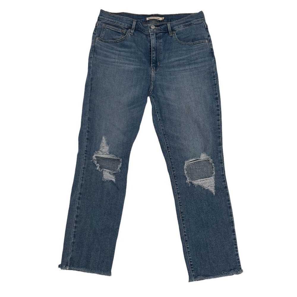 Levi's 724 High Rise Straight Distressed Frayed Hem Jeans Size 31 Women's